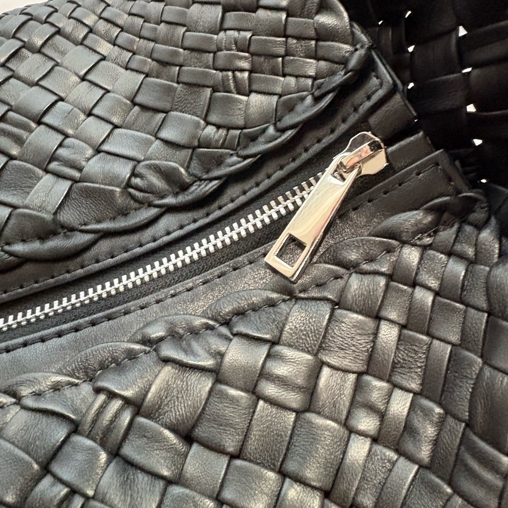 XL Botegga style Woven Leather Hobo Falor Bag - Black/ silver NWOT - Picture 12 of 14
